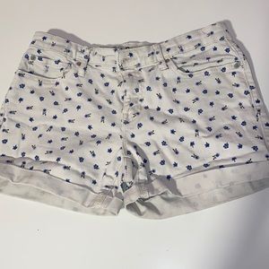 White Girlfriend Denim Shorts with 
Blue Dainty Floral Pattern Gap